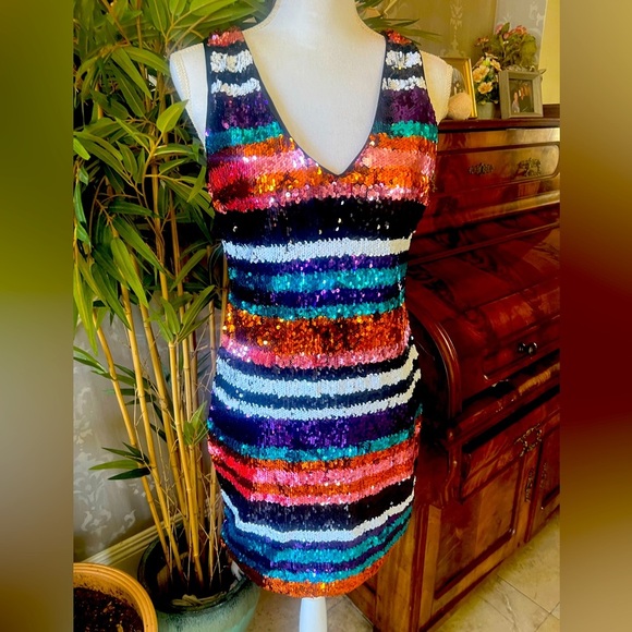 M2 by Mocha Apparel ladies sequin dress V-neck large excellent condition lined - Picture 2 of 13